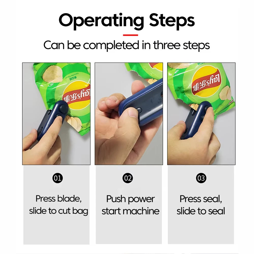 USB Charging Mini Sealing Machine Handheld Plastic Bag Sealing Machine 2In1 Heat Sealer Machine for Snacks Fruit Spices Bags