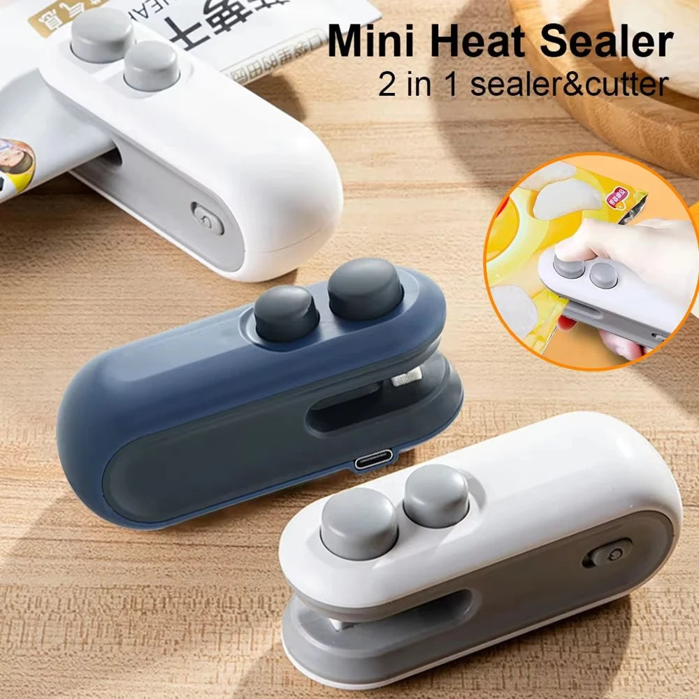USB Charging Mini Sealing Machine Handheld Plastic Bag Sealing Machine 2In1 Heat Sealer Machine for Snacks Fruit Spices Bags