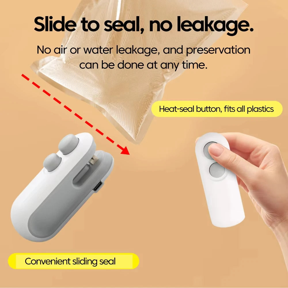USB Charging Mini Sealing Machine Handheld Plastic Bag Sealing Machine 2In1 Heat Sealer Machine for Snacks Fruit Spices Bags