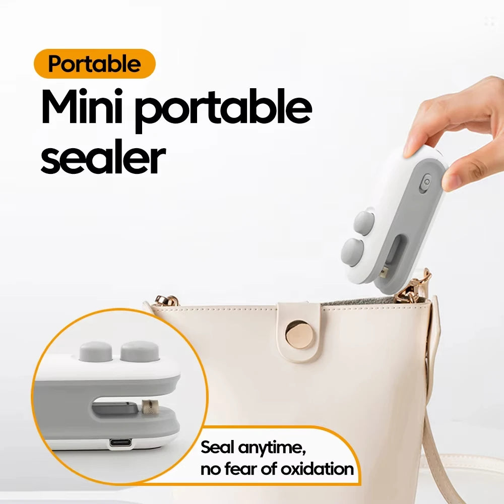 USB Charging Mini Sealing Machine Handheld Plastic Bag Sealing Machine 2In1 Heat Sealer Machine for Snacks Fruit Spices Bags